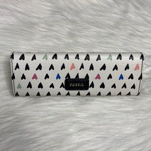 FOSSIL Hard Shell Leather Heart Print Glasses Case Foldable